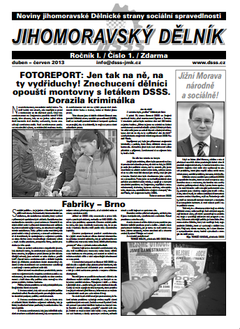Premiérové vydání novin Jihomoravský Dělník