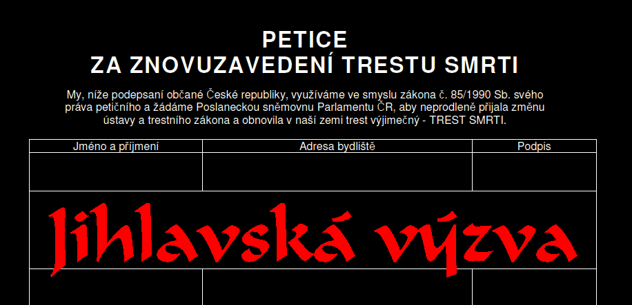 DSSS: Startuje petice za obnovení trestu smrti DSSS: Startuje petice za obnovení trestu smrti